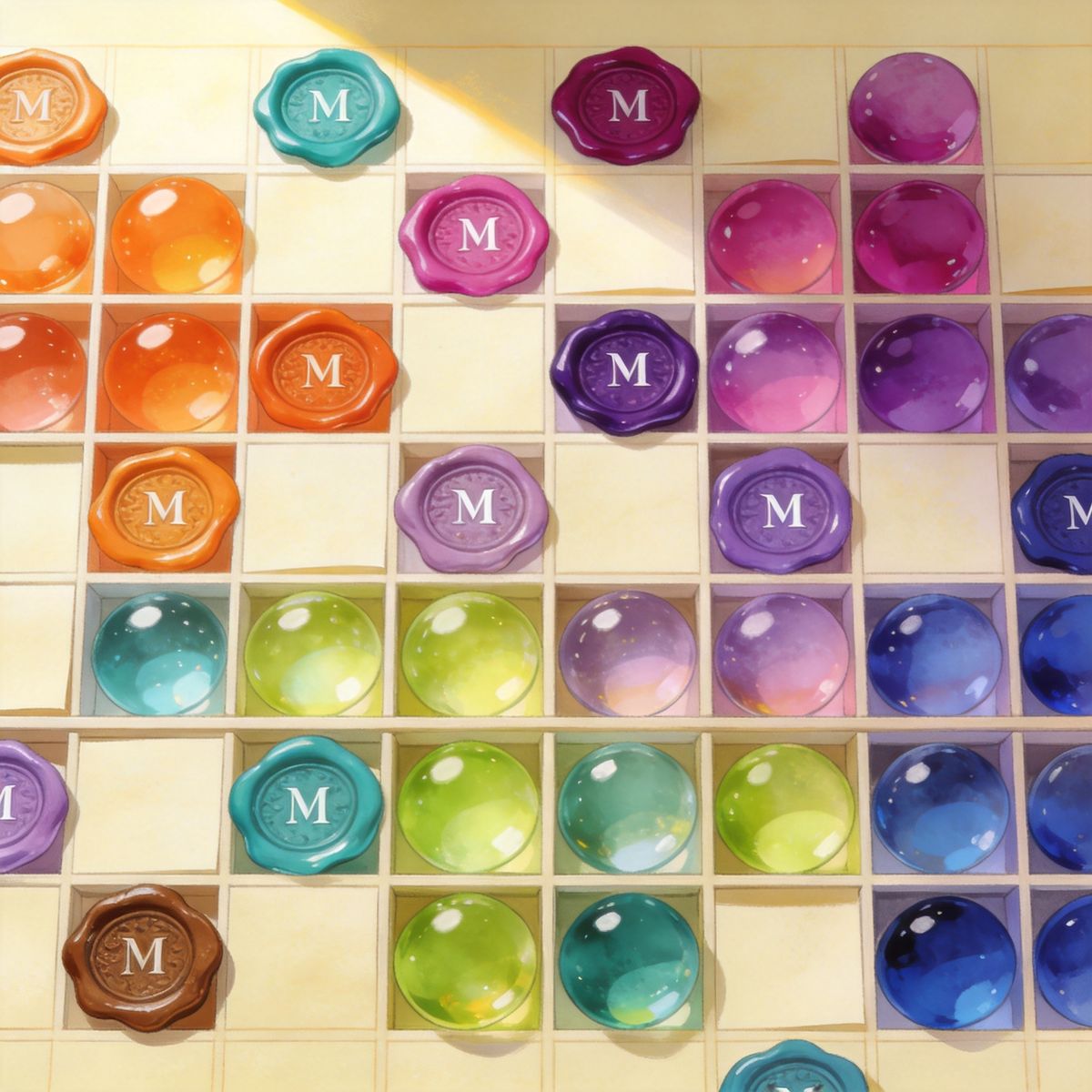 A cabinet of colorful AI seals